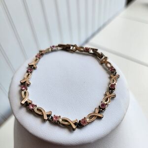 VTG Breast Cancer Awareness Bracelet Silver Heart Pink Ribbon 9"
